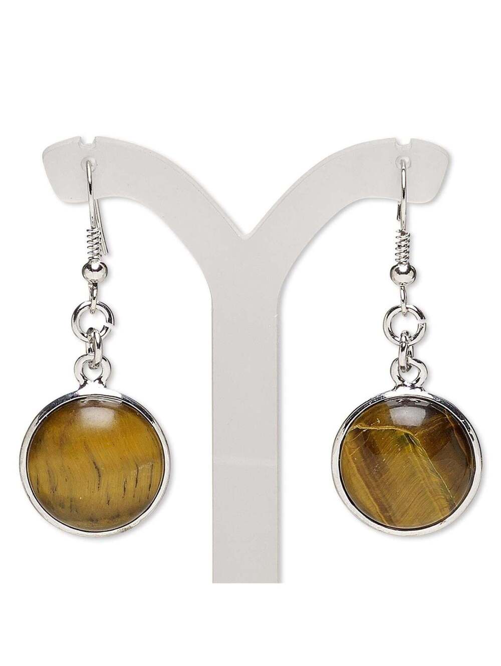 Handcrafted Natural Tigers Eye Gemstone Cabochon Silver Dangle Earrings